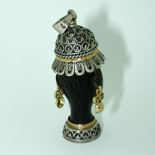 Jeweled Ebony Carved Blackamoor 18K Gold Sterling Vintage Charm Pendant