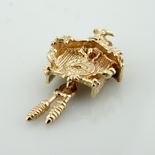 Movable Cuckoo Coo Coo Clock 3D 14K Gold Charm