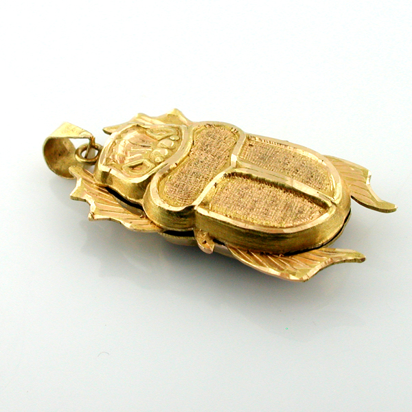 18K Gold Reversible Egyptian Enameled Scarab 3D Vintage Charm Pendant