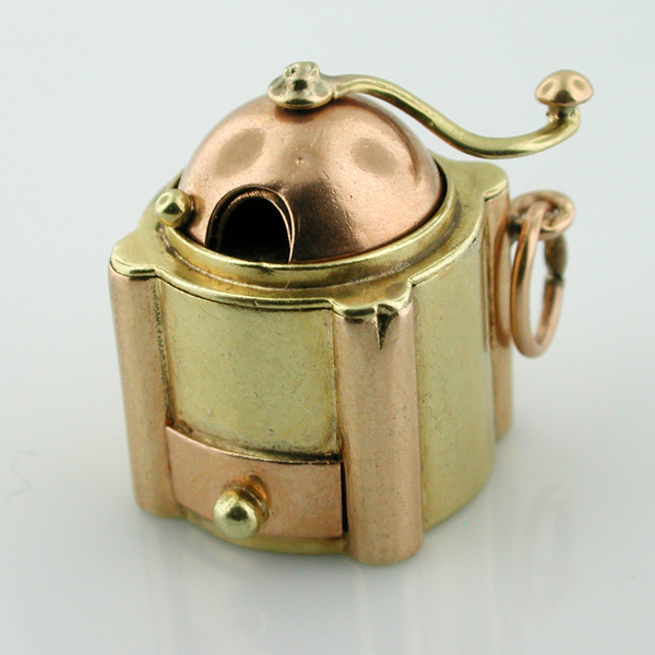 14k Gold Kitchen Coffee Grinder Movable Vintage Charm