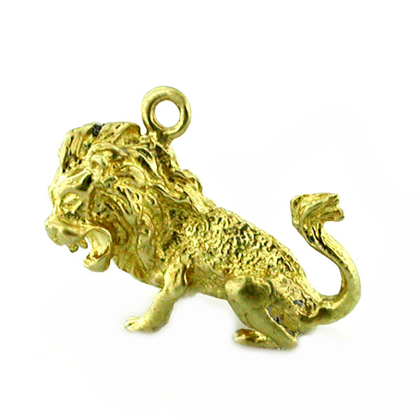 Roaring Sitting 3D Lion 14K Gold Charm