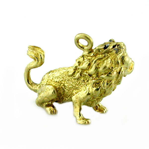 Roaring Sitting 3D Lion 14K Gold Charm