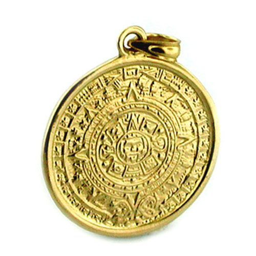 Aztec Mayan Maya Calendar 14K Gold Charm Pendant