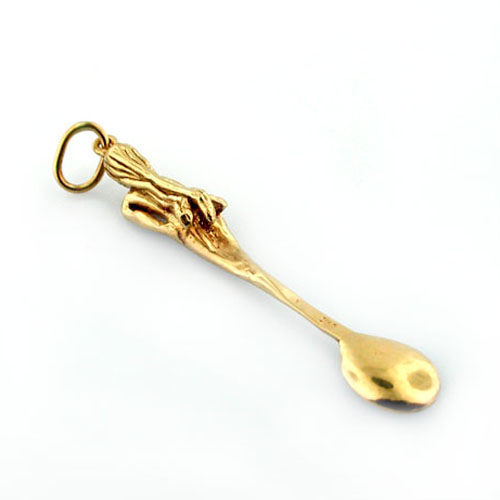 14k Yellow Gold Mermaid on a Spoon Pendant Charm