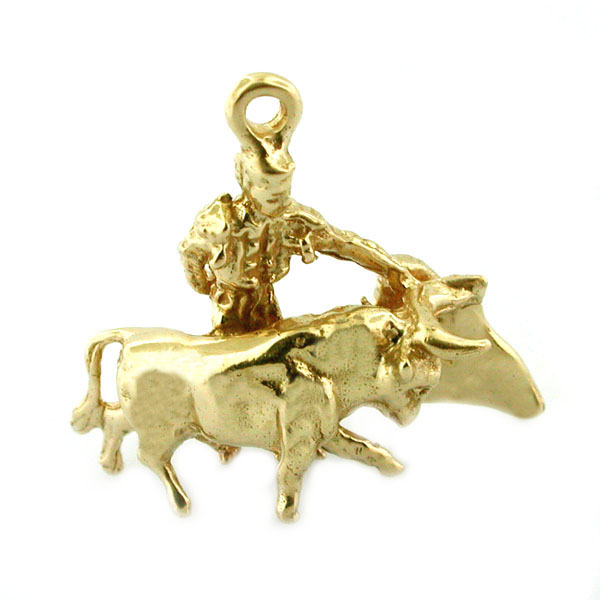 Matador Bull Fighting 3D Travel 14K Gold Charm - Spain