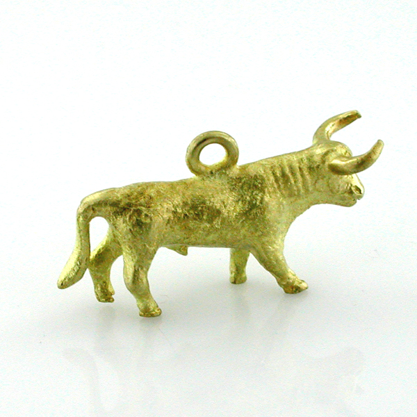 Detailed Horned Toro Bull Taurus 14K Gold Charm 