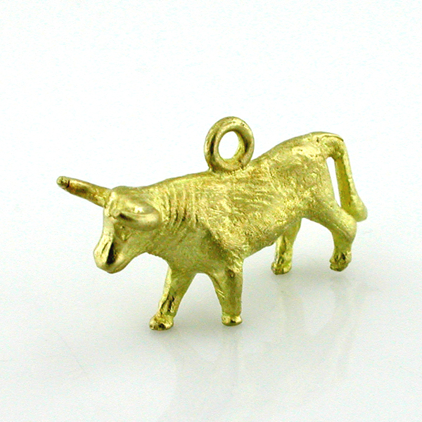 Detailed Horned Toro Bull Taurus 14K Gold Charm 