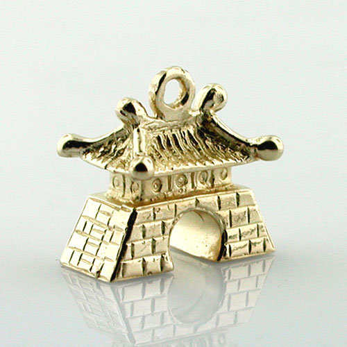 Chinese Pagoda House 3D Travel 14k Gold Charm