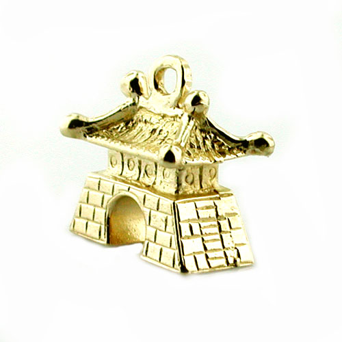 Chinese Pagoda House 3D Travel 14k Gold Charm