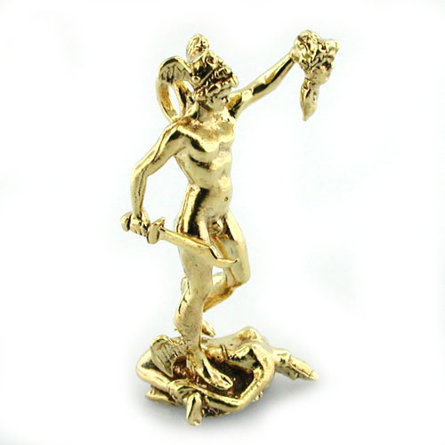 14k Gold Perseus with Head of Medusa Statue Charm Pendant 