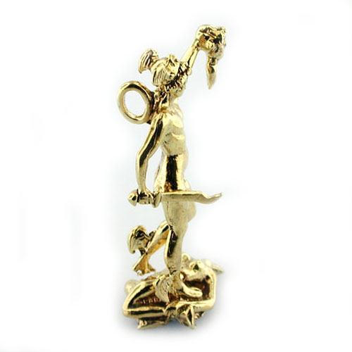 14k Gold Perseus with Head of Medusa Statue Charm Pendant 