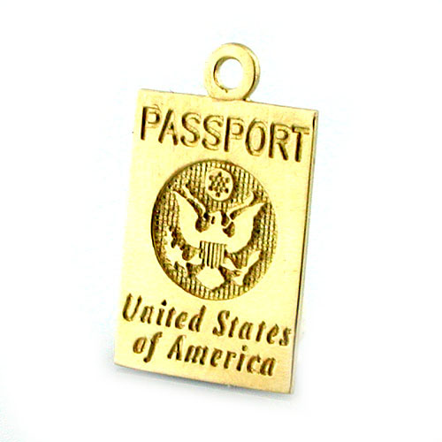 United States US Passport Detailed 14K Gold Charm
