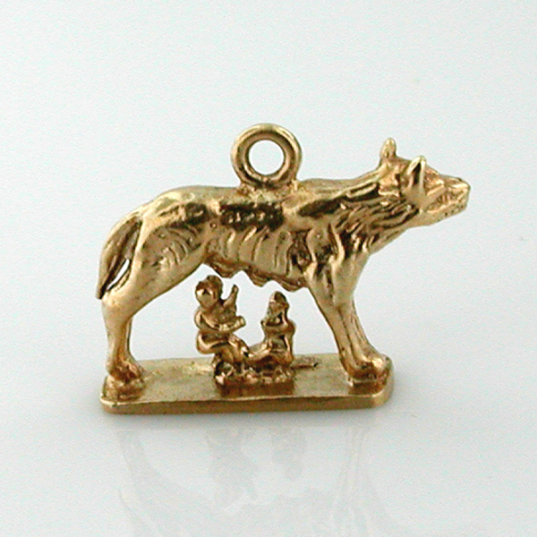 Romulus & Remus Wolf 3D Travel 14k Gold Charm
