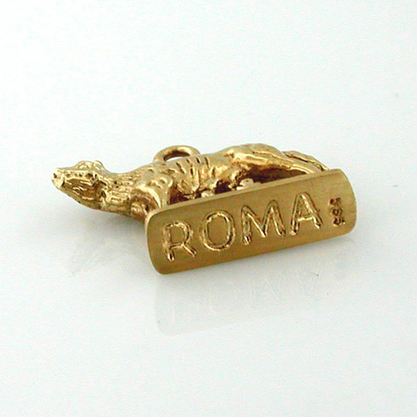 Romulus & Remus Wolf 3D Travel 14k Gold Charm