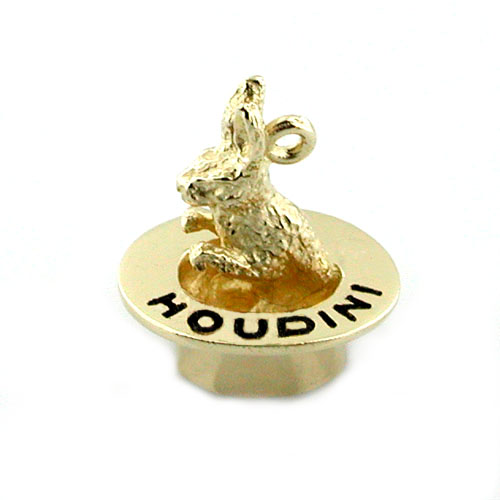 Rabbit in Magician Houdini Hat Magic 14k Gold Charm