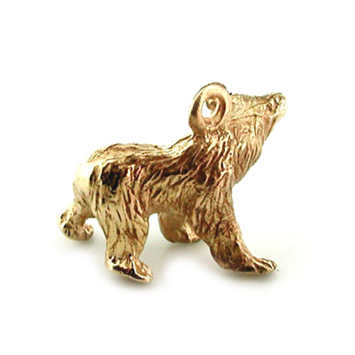 Grizzly Bear with Salmon Fish 14K Gold Charm