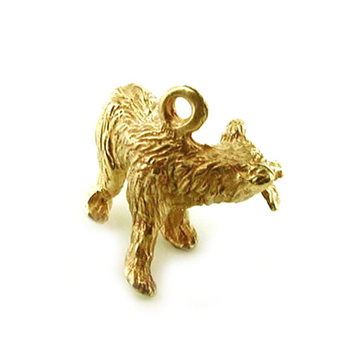 Grizzly Bear with Salmon Fish 14K Gold Charm