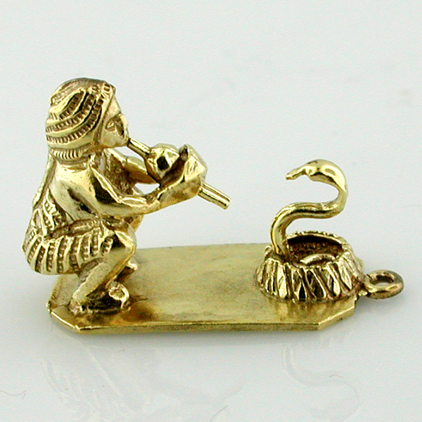 Indian Snake Charmer 14k Gold Charm 