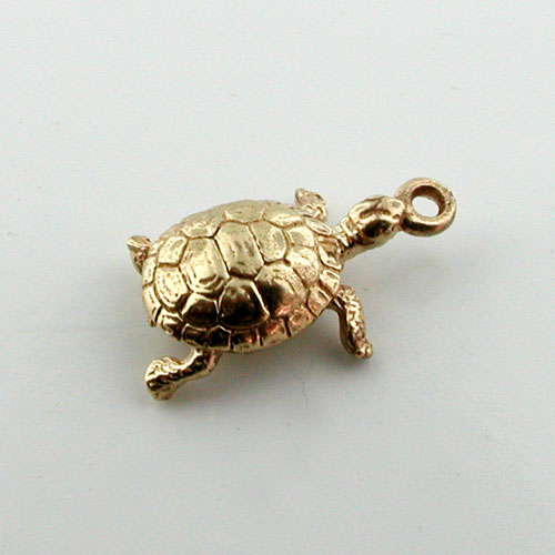 14K Gold Cute Little Turtle 3D Charm
