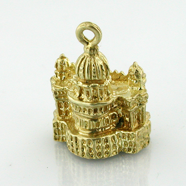 St Peters Basilica Vatican Roma 14k Gold Charm - Rome Italy