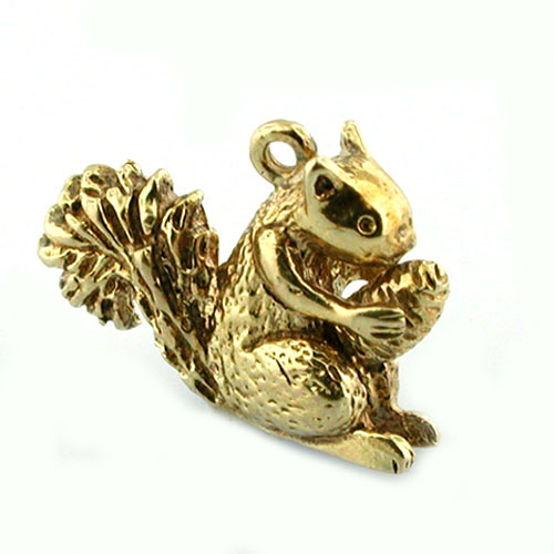 Squirrel Holding Pine Cone 14k Gold Charm