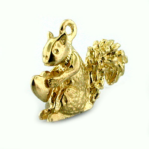 Squirrel Holding Heart 14K Gold Charm