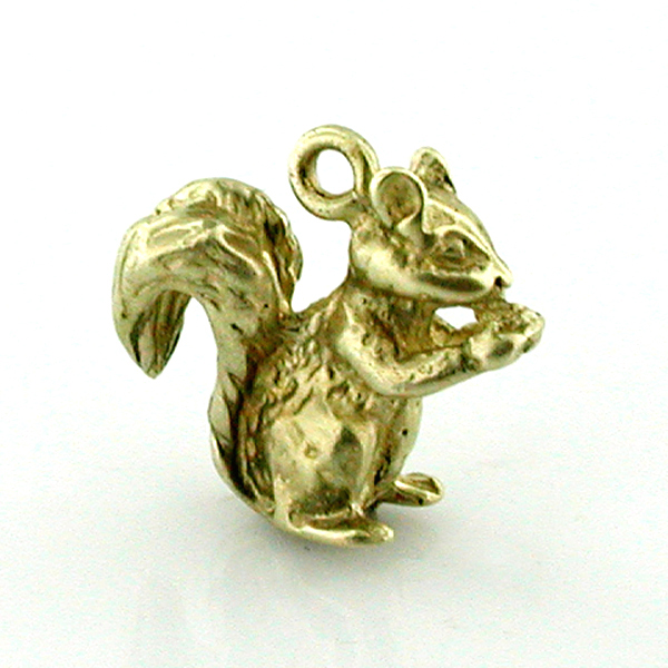 Squirrel Eating Nut Acorn 14k Gold Charm