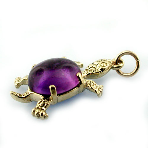 Cute Turtle Cabochon Shell Vintage 14K Gold Charm 
