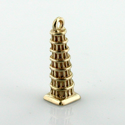 Tower of Pisa 3D Travel Charm 14K Gold Pendant