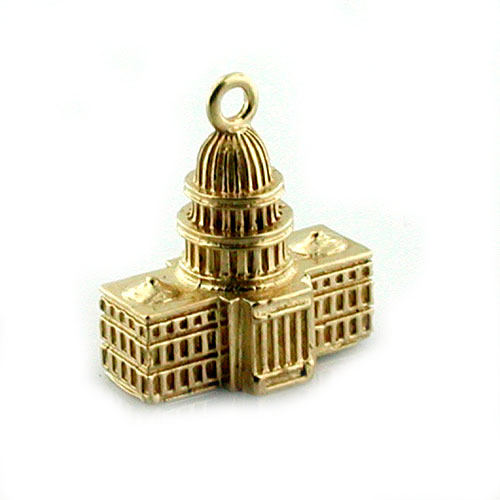 US Capitol Building Detailed 3D Travel 14K Gold Charm
