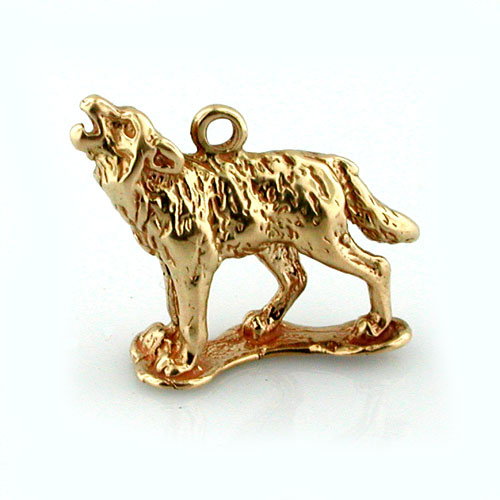14k Yellow Gold Polished Howling Wolf Charm 23x13mm 