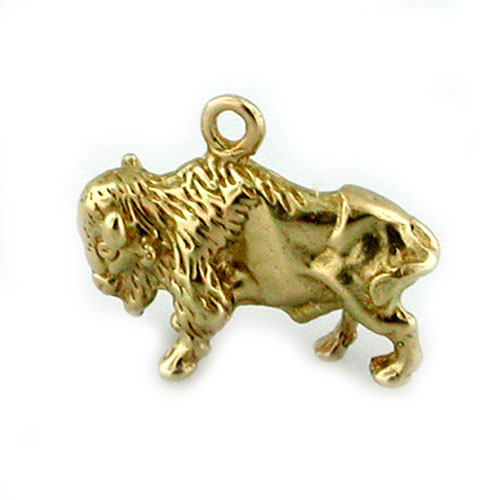 Bison Buffalo 3D 14k Gold Charm