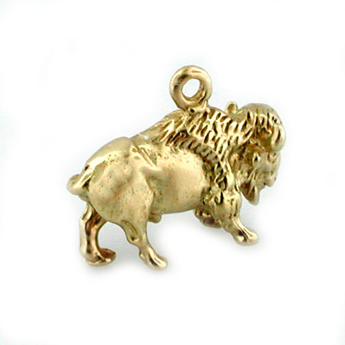 Bison Buffalo 3D 14k Gold Charm
