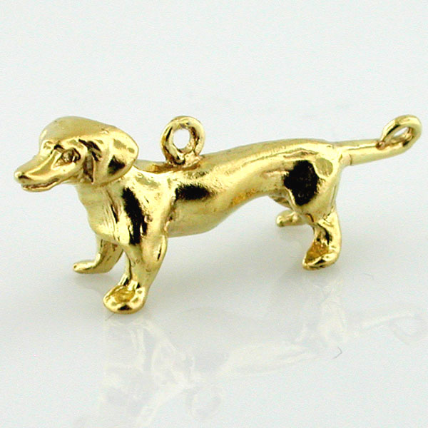 Dachshund Dog 3D 14K Gold Charm