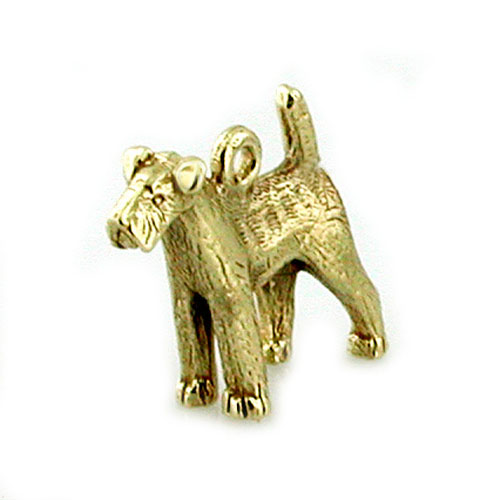 Wire Fox Terrier 3D Dog 14K Gold Charm