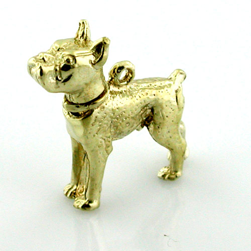 Movable Head Boxer 3D Dog 14k Gold Charm