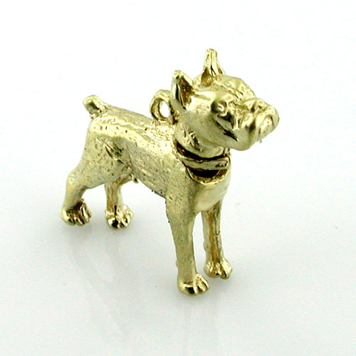 Movable Head Boxer 3D Dog 14k Gold Charm
