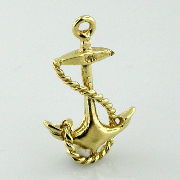 Nautical Anchor with Rope 3D 14K Gold Charm 