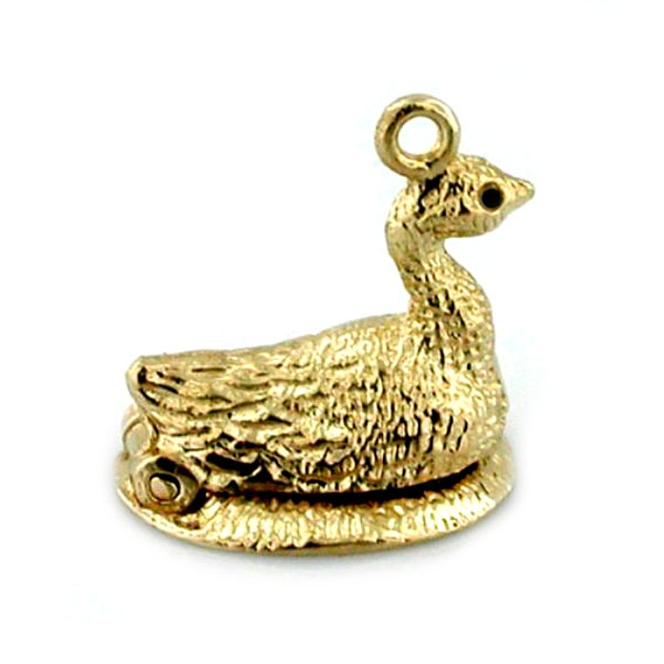 Goose on Golden Egg 14K Gold Charm - Opens