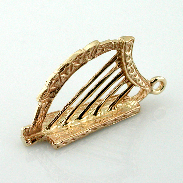 Irish Celtic Lyre Harp 14k Gold Charm