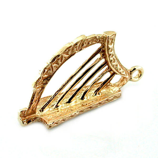 Irish Celtic Lyre Harp 14k Gold Charm