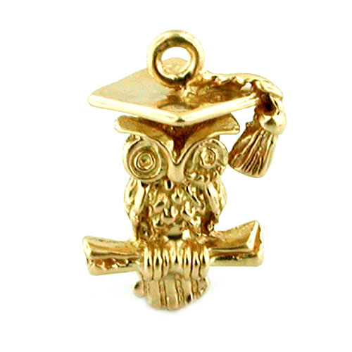 Graduation Owl Bird 14k Gold Charm