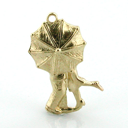 Lovers Kissing in The Rain 14K Gold Charm