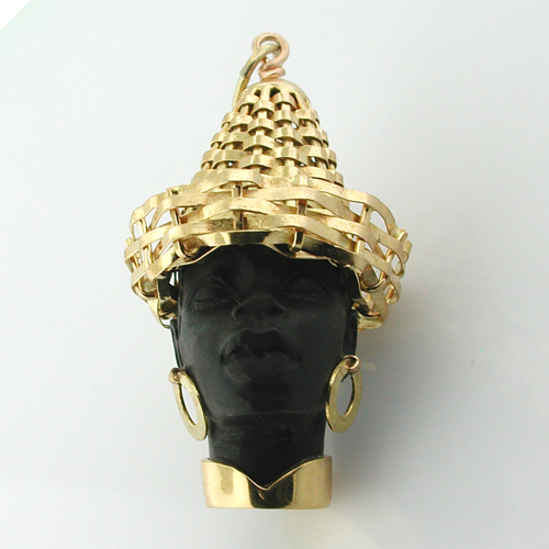  Blackamoor Straw Hat Vintage 18K Gold Charm Pendant