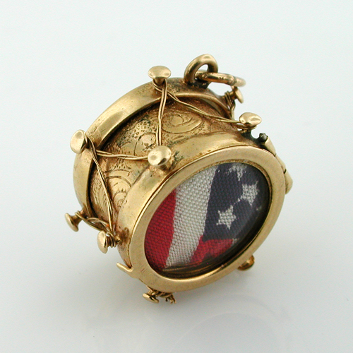 14k Gold Pearl Drum with American Flag Vintage Charm