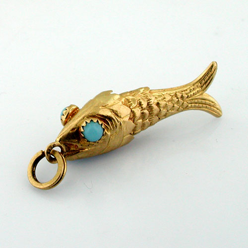 Articulated Fish Vintage 18k Gold Charm Pendant Movable Tail 