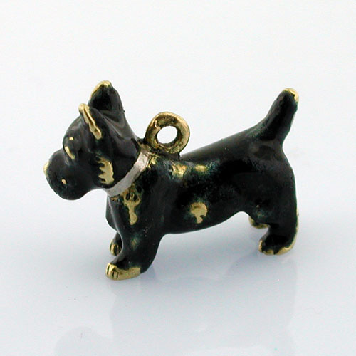 Extremely Rare Cairn Terrier Dog Black Enameled Vintage 18K Gold French Charm