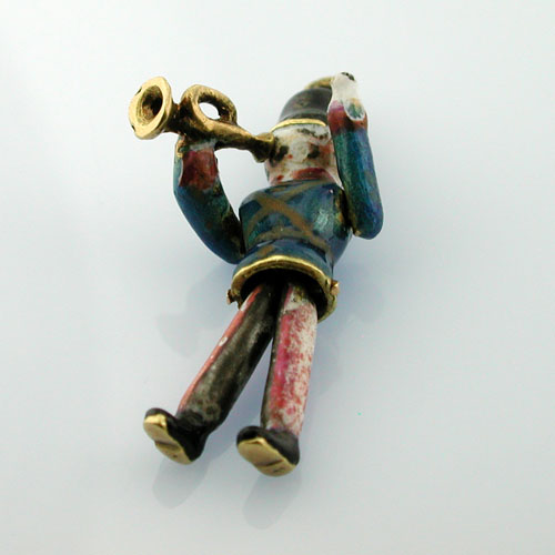 Rare Toy Soldier Playing Trumpet 18K Gold 
Movable Vintage French Charm