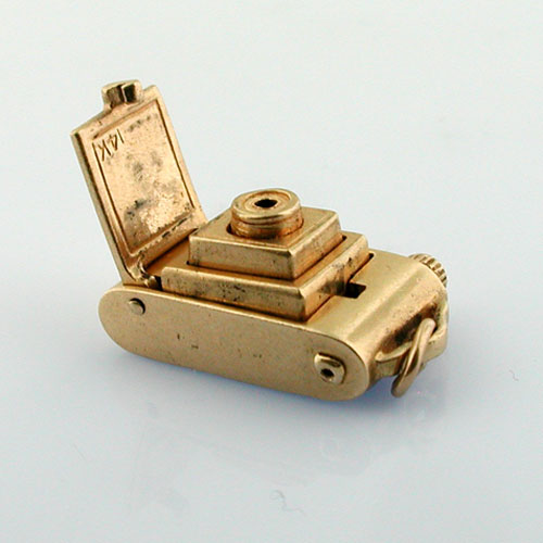 Mechanical Pop-Up Photo Camera Movable 14K Gold Vintage Charm