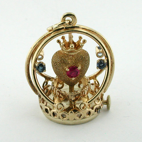 14K Gold Dankner Spinning Sacred Heart Living Charm Mechanical Vintage Pendant
